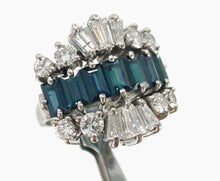 Load image into Gallery viewer, Fabulous Mid-Century Sapphire 1.85 Ct. Diamond 18k White Gold Cocktail Ring--A real showstopper
