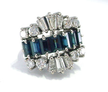 Load image into Gallery viewer, Fabulous Mid-Century Sapphire 1.85 Ct. Diamond 18k White Gold Cocktail Ring--A real showstopper
